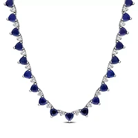 Lab Created Created Blue Sapphire & Created White Sapphire Necklace in Sterling Silver, 16"