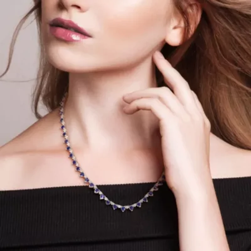 Lab Created Created Blue Sapphire & Created White Sapphire Necklace in Sterling Silver, 16"