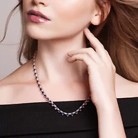 Lab Created Created Blue Sapphire & Created White Sapphire Necklace in Sterling Silver, 16"