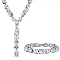 Lab Created 2-Piece Set of Created White Sapphire Lariat Necklace & Bracelet in Sterling Silver - 16 in + 7 in