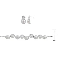2-Piece Set of 4-8.5mm Freshwater Cultured Pearl & White Topaz Necklace & Earrings in Sterling Silver - 17 in