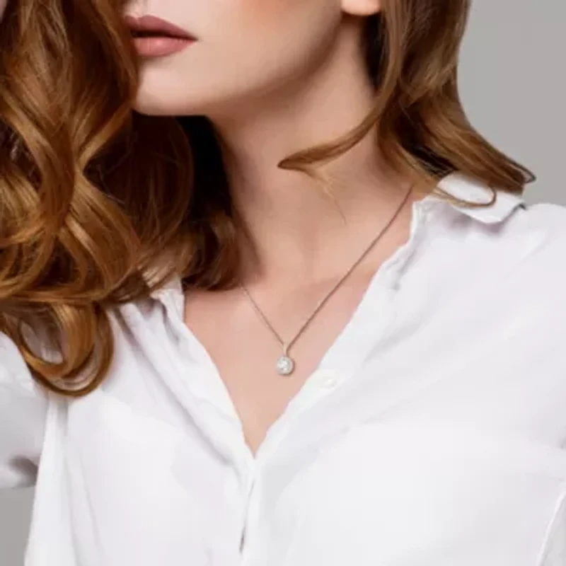 2-Piece Set of Lab-Grown Diamond Halo Pendant with Chain & Stud Earrings in Sterling Silver - 17 in