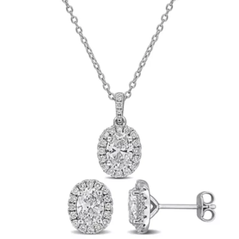 2-Piece Set of Lab-Grown Diamond Pendant with Chain & Stud Earrings in Sterling Silver - 17 in