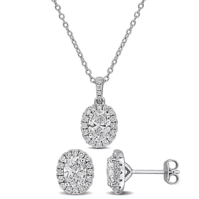 2-Piece Set of Lab-Grown Diamond Pendant with Chain & Stud Earrings in Sterling Silver - 17 in