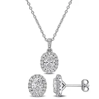 2-Piece Set of Lab-Grown Diamond Pendant with Chain & Stud Earrings in Sterling Silver - 17 in