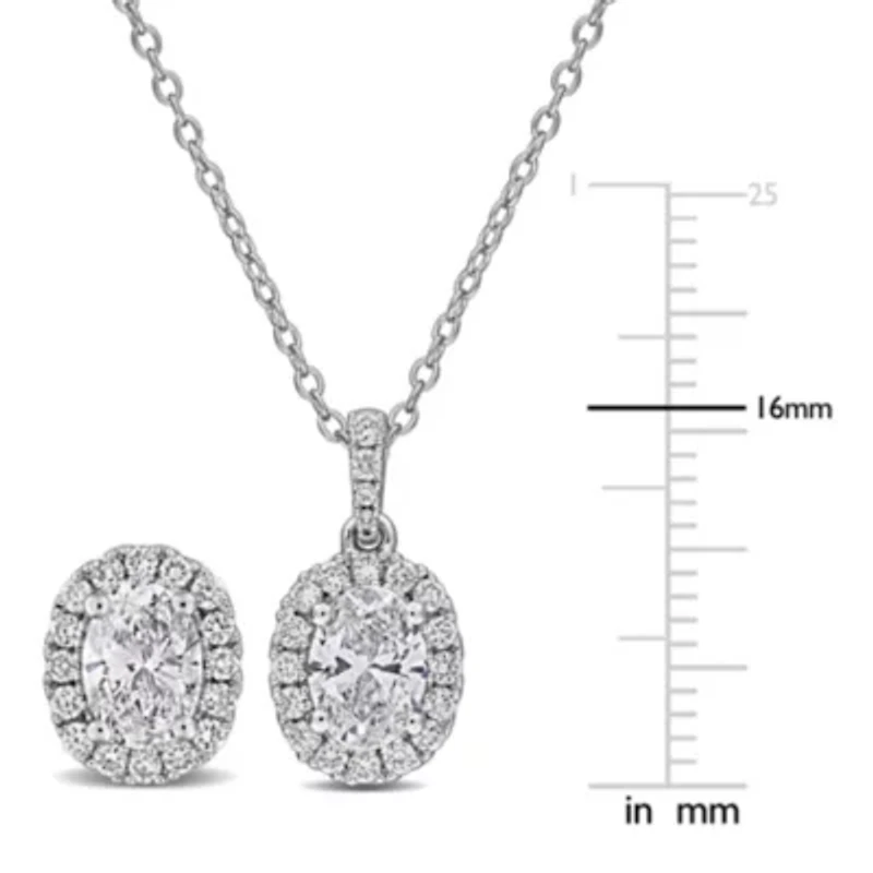 2-Piece Set of Lab-Grown Diamond Pendant with Chain & Stud Earrings in Sterling Silver - 17 in
