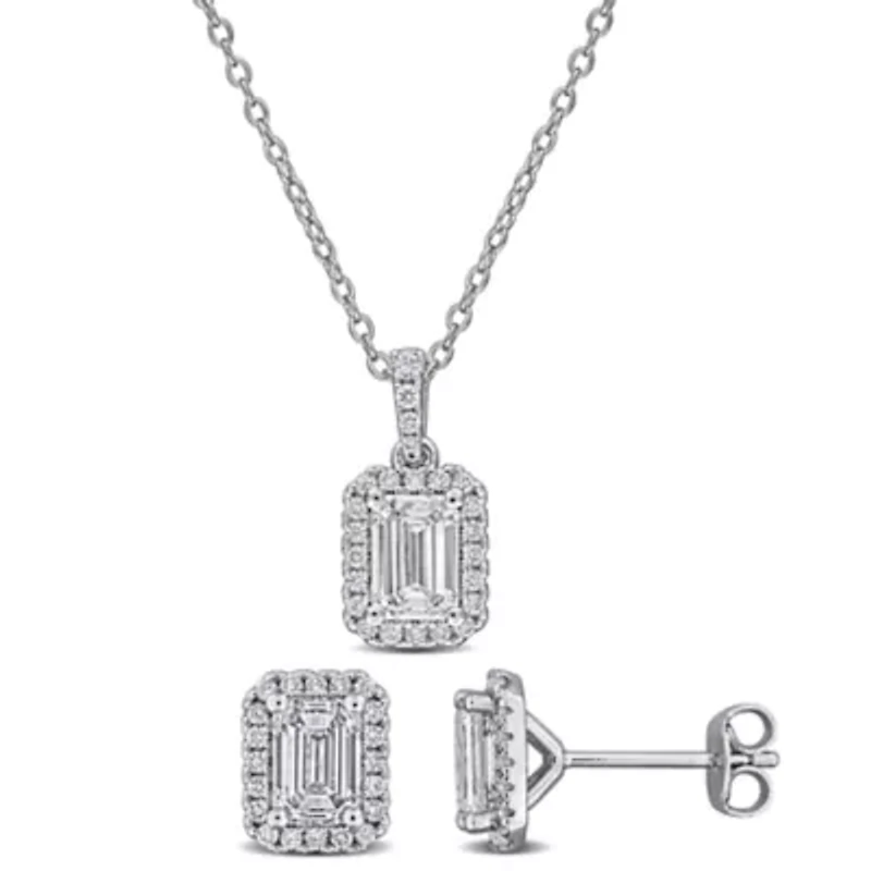 2-Piece Set of Lab-Grown Diamond Pendant with Chain & Stud Earrings in Sterling Silver - 17 in