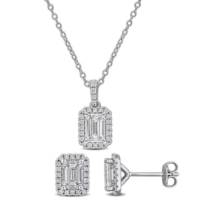 2-Piece Set of Lab-Grown Diamond Pendant with Chain & Stud Earrings in Sterling Silver - 17 in