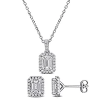 2-Piece Set of Lab-Grown Diamond Pendant with Chain & Stud Earrings in Sterling Silver - 17 in