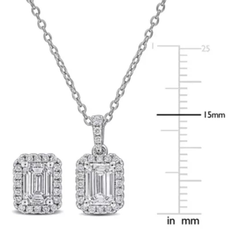 2-Piece Set of Lab-Grown Diamond Pendant with Chain & Stud Earrings in Sterling Silver - 17 in