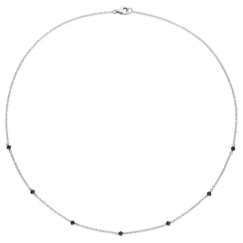 2-Piece Set of Black Bead Diamond Station Necklace & Bracelet in Sterling Silver - 18 in | 7 in + 0.5 ext.