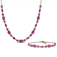 Lab Created 2-Piece Set of Created Pink Sapphire Necklace & Bracelet in Yellow Plated Sterling Silver - 18 in + 1 ext. | 7.5 in + 1 ext.