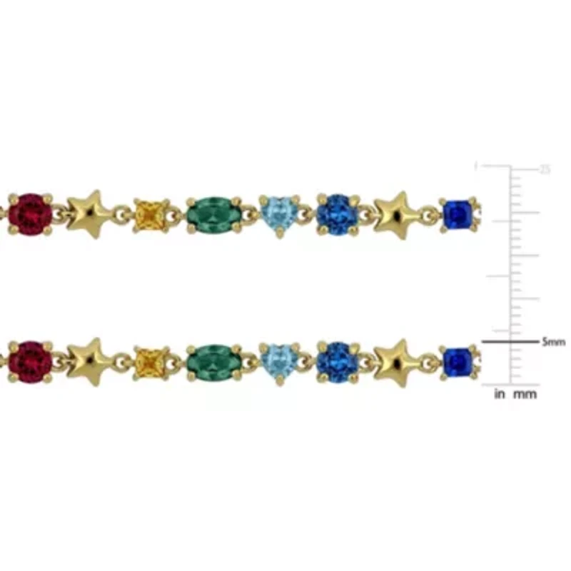 Lab Created 2-Piece Set of Multi-Gem Necklace & Bolo Bracelet in Yellow Plated Sterling Silver - 18 in + 1.5 ext. | 5-10 in