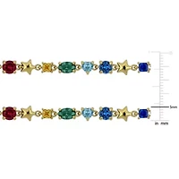 Lab Created 2-Piece Set of Multi-Gem Necklace & Bolo Bracelet in Yellow Plated Sterling Silver - 18 in + 1.5 ext. | 5-10 in