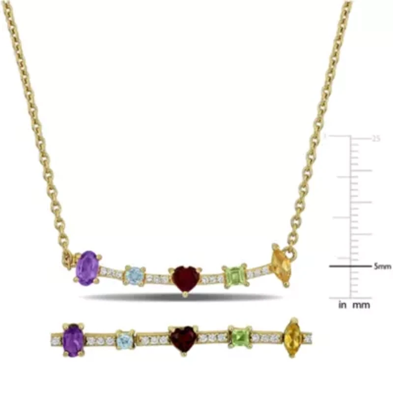 2-Piece Set of Multi-Gem Curved Bar Station Necklace & Bolo Bracelet in Yellow Plated Sterling Silver - 18 in + 1 ext. | 5-10 in