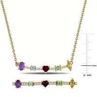 2-Piece Set of Multi-Gem Curved Bar Station Necklace & Bolo Bracelet in Yellow Plated Sterling Silver - 18 in + 1 ext. | 5-10 in