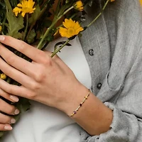 2-Piece Set of Multi-Gem Curved Bar Station Necklace & Bolo Bracelet in Yellow Plated Sterling Silver - 18 in + 1 ext. | 5-10 in