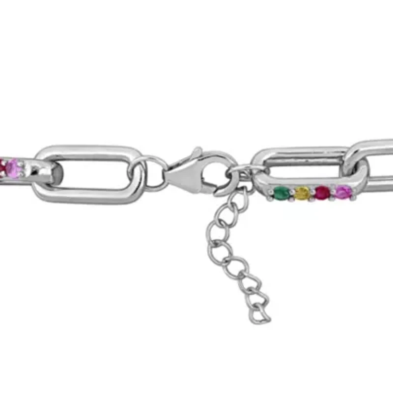 Lab Created 2-Piece Set of Multi-Gem Link Necklace & Bracelet in Sterling Silver - 18 in + 2 ext. | 7 in + 1 ext.