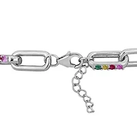 Lab Created 2-Piece Set of Multi-Gem Link Necklace & Bracelet in Sterling Silver - 18 in + 2 ext. | 7 in + 1 ext.