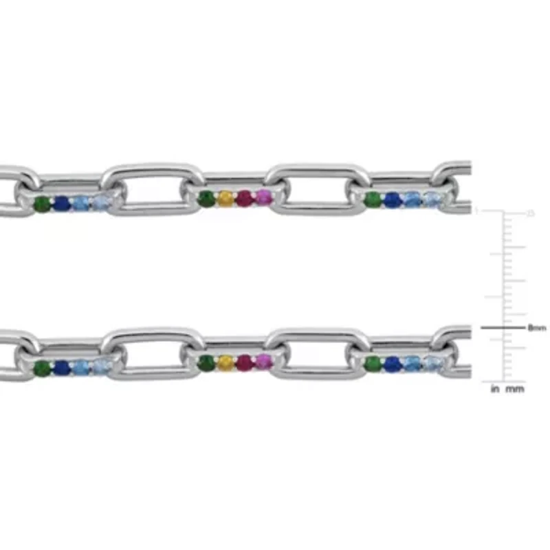 Lab Created 2-Piece Set of Multi-Gem Link Necklace & Bracelet in Sterling Silver - 18 in + 2 ext. | 7 in + 1 ext.