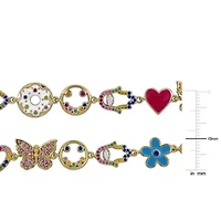 Lab Created 2-Piece Set of Multi-Gem Multi Charm Necklace & Bolo Bracelet in Yellow Plated Sterling Silver - 18 in + 2 ext. | 5-10 in