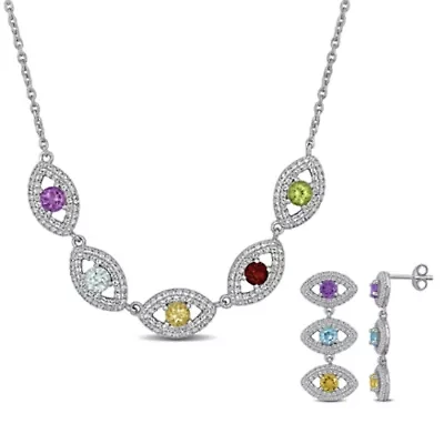 Lab Created 2-Piece Set of Multi-Gem Triple Eye Necklace & Earrings in Sterling Silver - 18 in + 1 ext.
