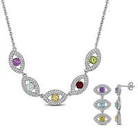 Lab Created 2-Piece Set of Multi-Gem Triple Eye Necklace & Earrings in Sterling Silver - 18 in + 1 ext.