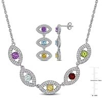 Lab Created 2-Piece Set of Multi-Gem Triple Eye Necklace & Earrings in Sterling Silver - 18 in + 1 ext.