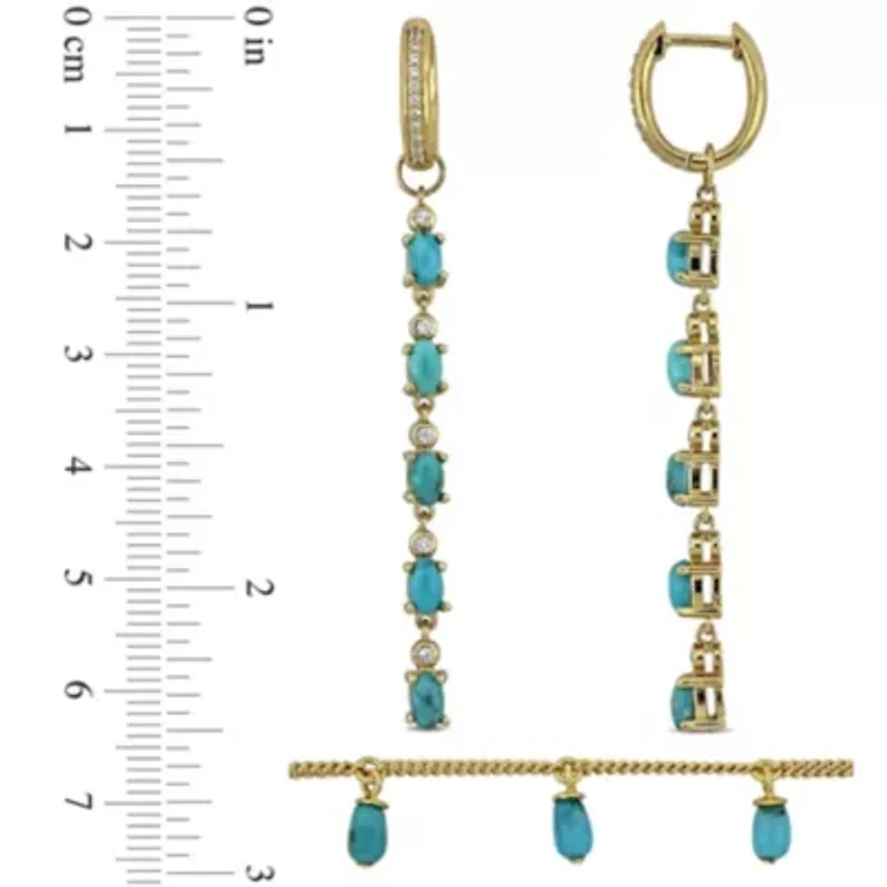 2-Piece Set of Composite Light Blue Turquoise & Created White Sapphire Station Necklace & Earrings in Yellow Plated Sterling Silver - 18 in + 2 ext.