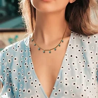 2-Piece Set of Composite Light Blue Turquoise & Created White Sapphire Station Necklace & Earrings in Yellow Plated Sterling Silver - 18 in + 2 ext.