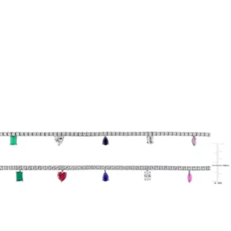 Lab Created 2-Piece Set of Multi-Created Gemstone Station Necklace & Bracelet in Sterling Silver - 17 in + 7.25 in