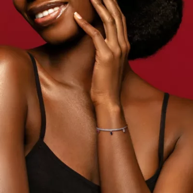 Lab Created 2-Piece Set of Multi-Created Gemstone Station Necklace & Bracelet in Sterling Silver - 17 in + 7.25 in