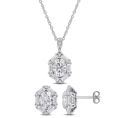 Lab Created 2-Piece Set of Created White Moissanite Pendant with Chain & Stud Earrings in Sterling Silver