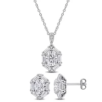 Lab Created 2-Piece Set of Created White Moissanite Pendant with Chain & Stud Earrings in Sterling Silver
