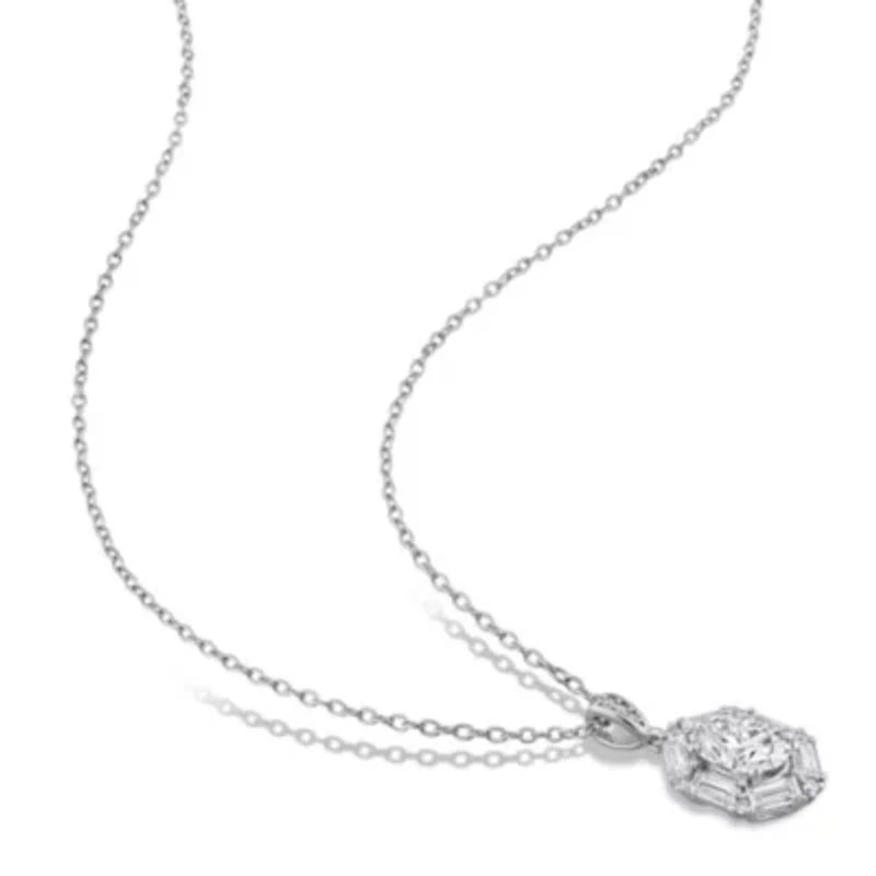 Lab Created 2-Piece Set of Created White Moissanite Pendant with Chain & Stud Earrings in Sterling Silver