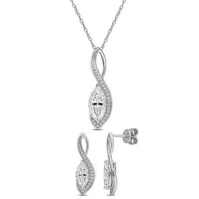 Lab Created 2-Piece Set of Created White Moissanite Wave Pendant with Chain & Earrings in Sterling Silver - 18 in