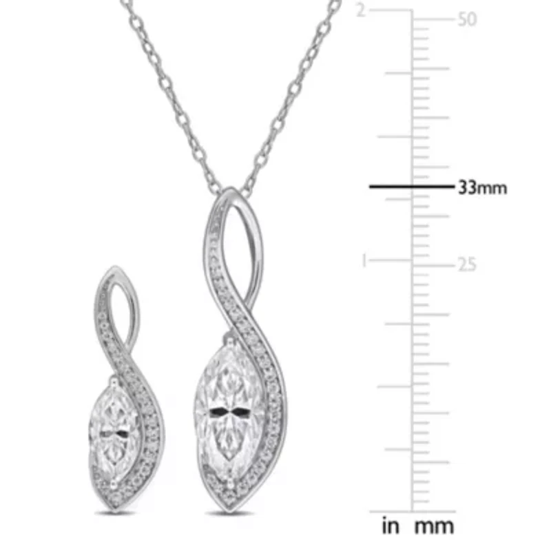 Lab Created 2-Piece Set of Created White Moissanite Wave Pendant with Chain & Earrings in Sterling Silver - 18 in