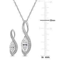 Lab Created 2-Piece Set of Created White Moissanite Wave Pendant with Chain & Earrings in Sterling Silver - 18 in