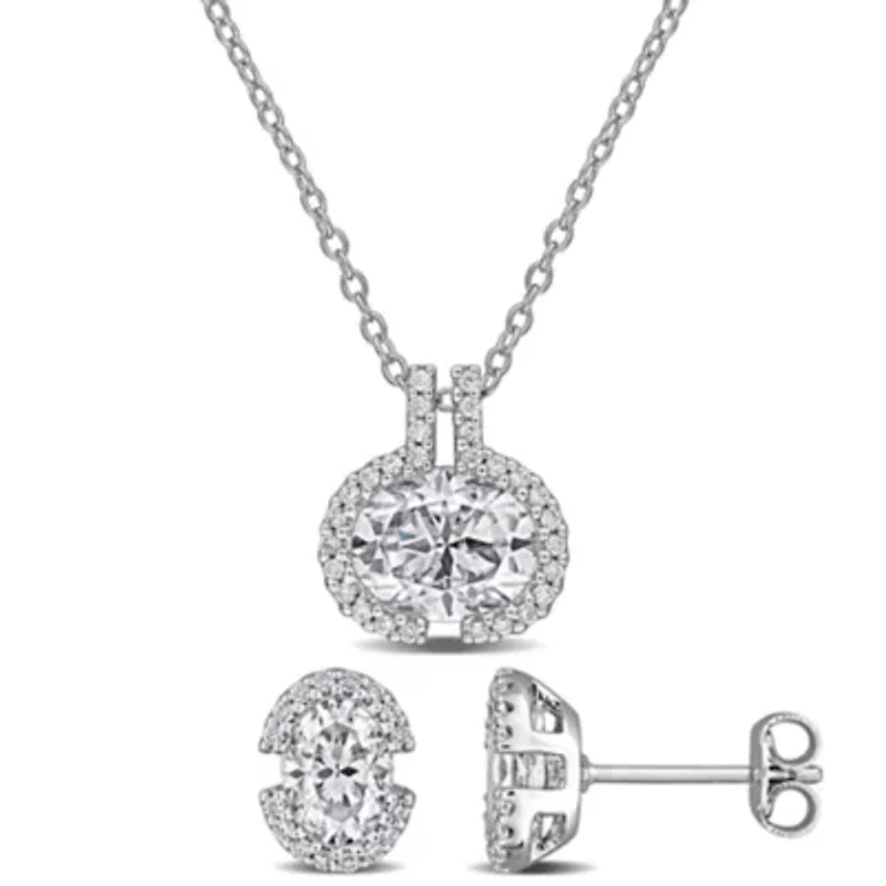 Lab Created 2-Piece Set of Created White Moissanite Pendant with Chain & Stud Earrings in Sterling Silver