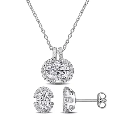 Lab Created 2-Piece Set of Created White Moissanite Pendant with Chain & Stud Earrings in Sterling Silver
