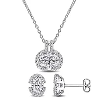 Lab Created 2-Piece Set of Created White Moissanite Pendant with Chain & Stud Earrings in Sterling Silver