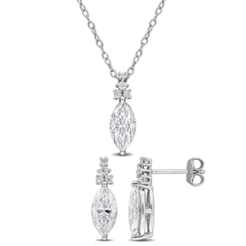 Lab Created 2-Piece Set of Created White Moissanite Pendant with Chain & Earrings in Sterling Silver - 17 in