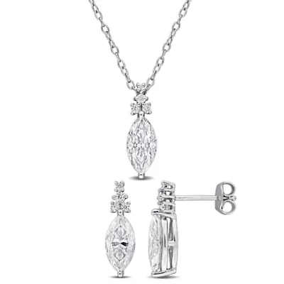 Lab Created 2-Piece Set of Created White Moissanite Pendant with Chain & Earrings in Sterling Silver - 17 in