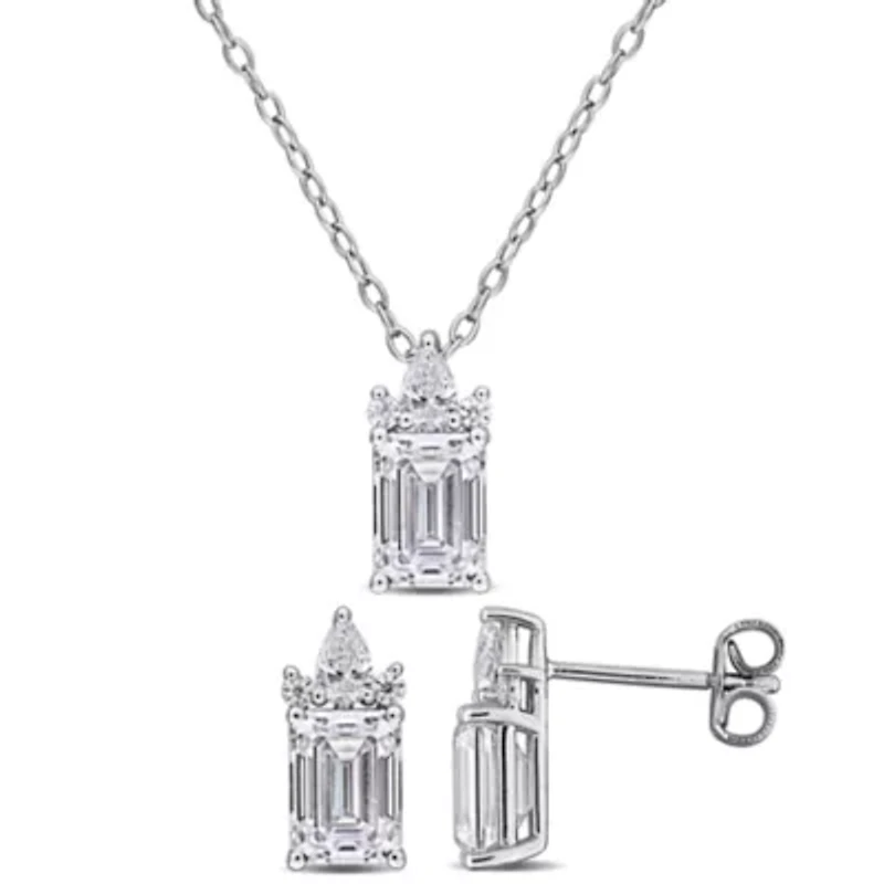 Lab Created 2-Piece Set of Created White Moissanite Pendant with Chain & Earrings in Sterling Silver - 17 in
