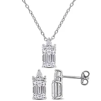 Lab Created 2-Piece Set of Created White Moissanite Pendant with Chain & Earrings in Sterling Silver - 17 in