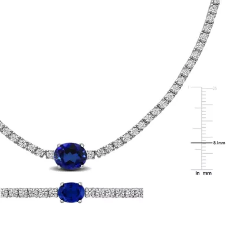 Lab Created 2-Piece Set of Created Blue & White Sapphire Bracelet & Necklace in Sterling Silver - 7.25 in + 17 in