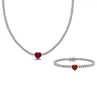 Lab Created 2-Piece Set of Created Ruby & Created White Sapphire Bracelet & Necklace in Sterling Silver - 7.25 in + 17 in