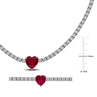 Lab Created 2-Piece Set of Created Ruby & Created White Sapphire Bracelet & Necklace in Sterling Silver - 7.25 in + 17 in