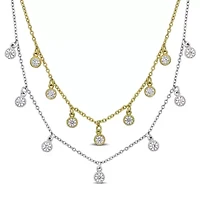 Lab Created 2-Piece Set of Created White Sapphire Station Necklace in Two-Tone Sterling Silver - 16 in + 2 ext.