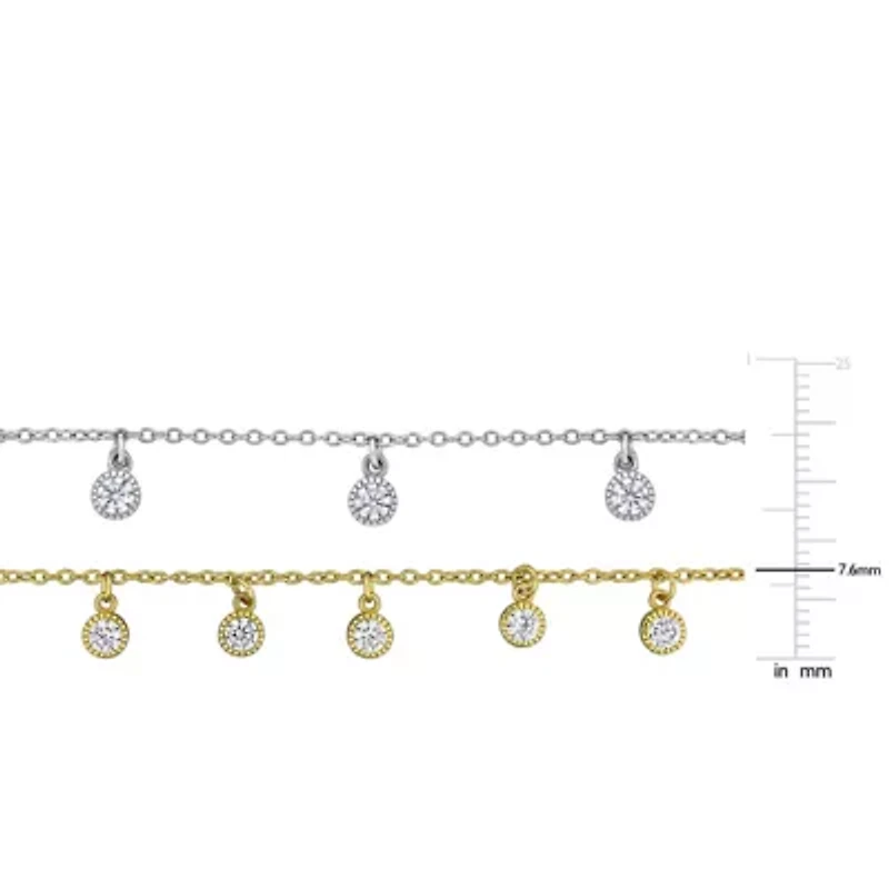 Lab Created 2-Piece Set of Created White Sapphire Station Necklace in Two-Tone Sterling Silver - 16 in + 2 ext.